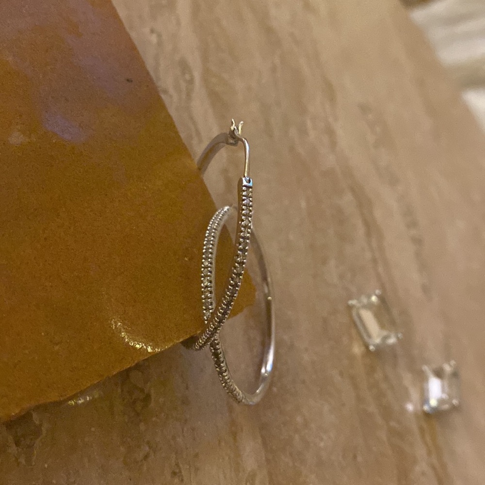 Diamond Hoop Earrings set in Sterling Silver.